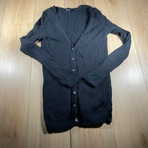 Gap Black Ribbed Silk Blend V-Neck Button Front Cardigan‎ Sweater Womens Medium